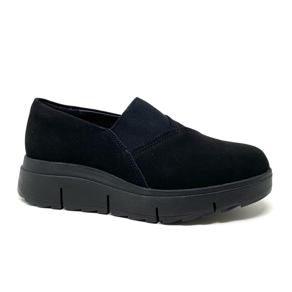 Clarks Shoes - Clarks Loriini West Slip-On Wedge Shoes Black Nubuck Comfort NIB